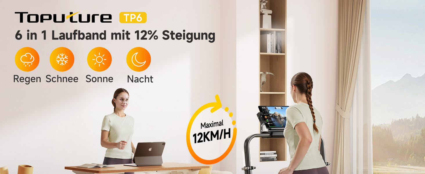 Біговий тренажер для дому з нахилом, 2 в 1, складний, 12 км/год, 2.5HP, під стіл, з пультом та додатком, чорний, нахил 12%