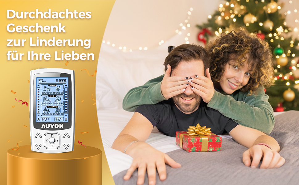 Пристрій TENS EMS AUVON: 2 канали, 24 режими, 12 електродів для зняття болю та масажу спини та шиї