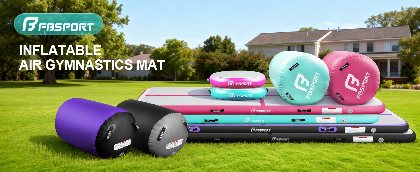 FBSPO Гімнастичний надувний мат для гімнастики та йоги з повітряною ролою, 300x100x10 см, чорно-фіолетовий