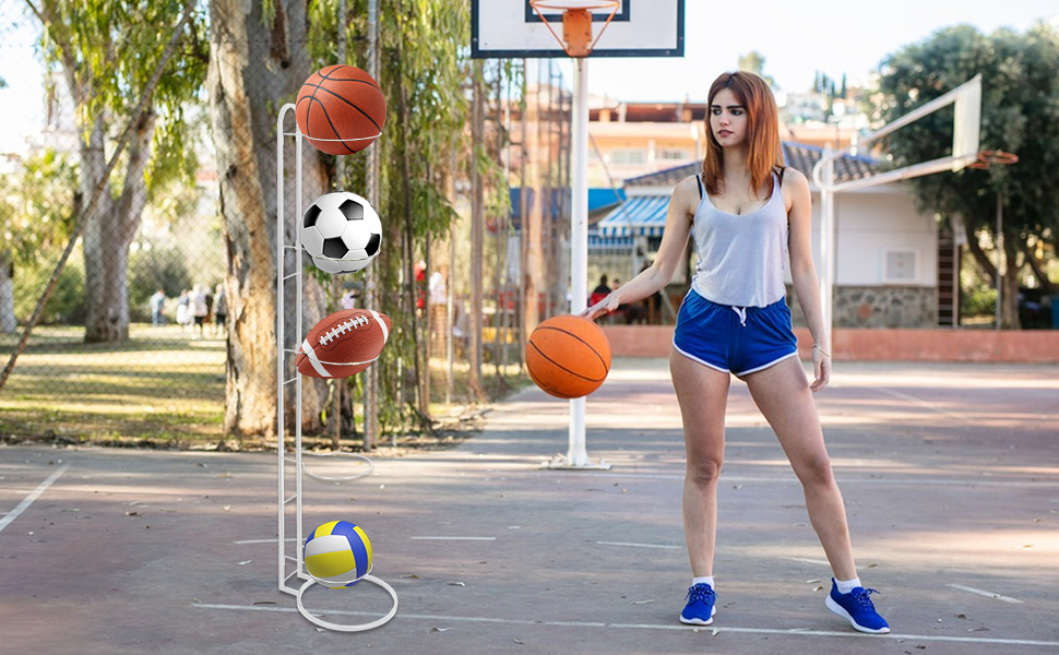 Підставка для м'ячів XIAQICA: тримач для 5 м'ячів, знімна конструкція, стабільна та міцна. Підходить для баскетболу та футболу (білий)