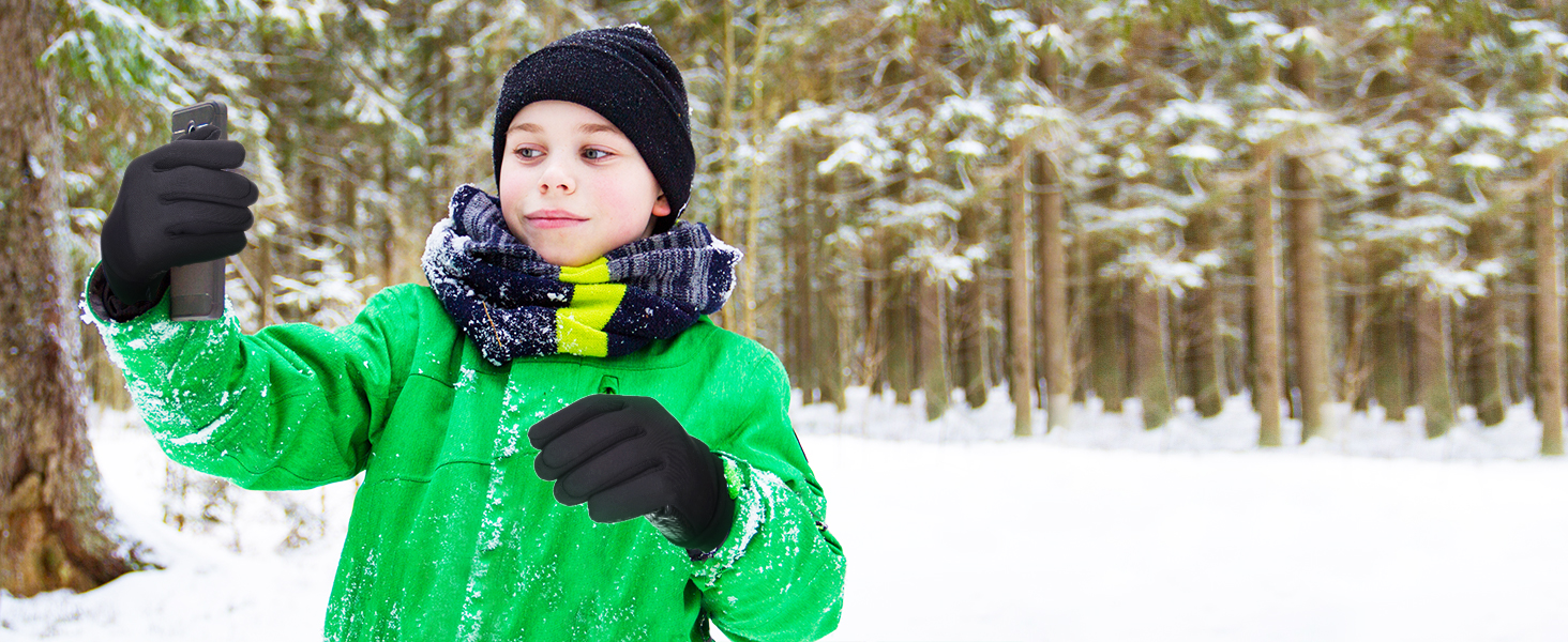 Дитячі зимові рукавички EEFOW з екраном: термо рукавички з флісу для велосипеда, бігу та прогулянок (для хлопчиків та дівчаток 4-12 років, чорний та синій, чорний та червоний)