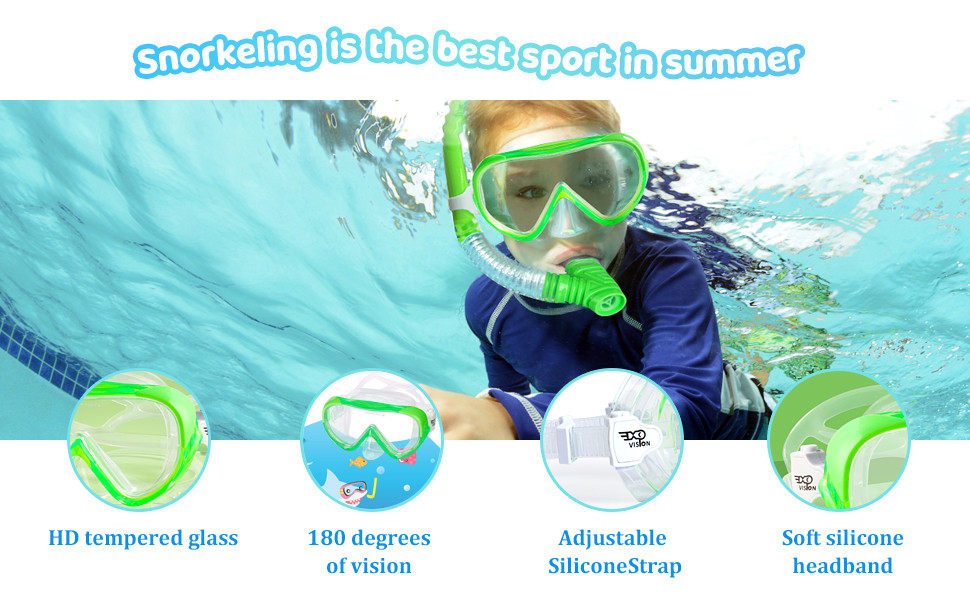 Набір для підводного плавання Kids, Окуляри для дайвінгу Kids Anti-og and Dry Snorkel - Маска для дайвінгу Anti-Leak Суха трубка Набір для підводного плавання для хлопчиків 4-14 (F, зелений набір)