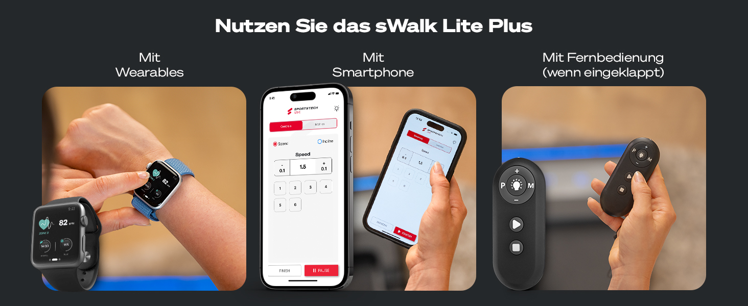 Бігова доріжка Sportstech sWalk Lite/Plus для дому, компактна, з ручним нахилом, до 12 км/год, LED, додаток, пульт