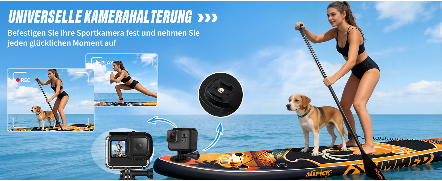 Набір SUP-дошки ALLPICK Premium: надувна дошка для сапсерфінгу з кріпленням для камери, повний комплект аксесуарів, регульоване весло, для початківців та досвідчених, 200 кг (Колір: Захід сонця - Оранжевий)