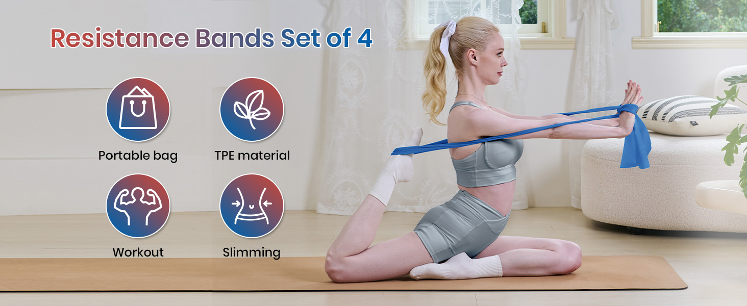 Гумові еспандери Good Nite Fitnessbänder 4 шт. - для фітнесу, пілатесу, йоги та силових тренувань (4 рівні опору) + сумка для зберігання