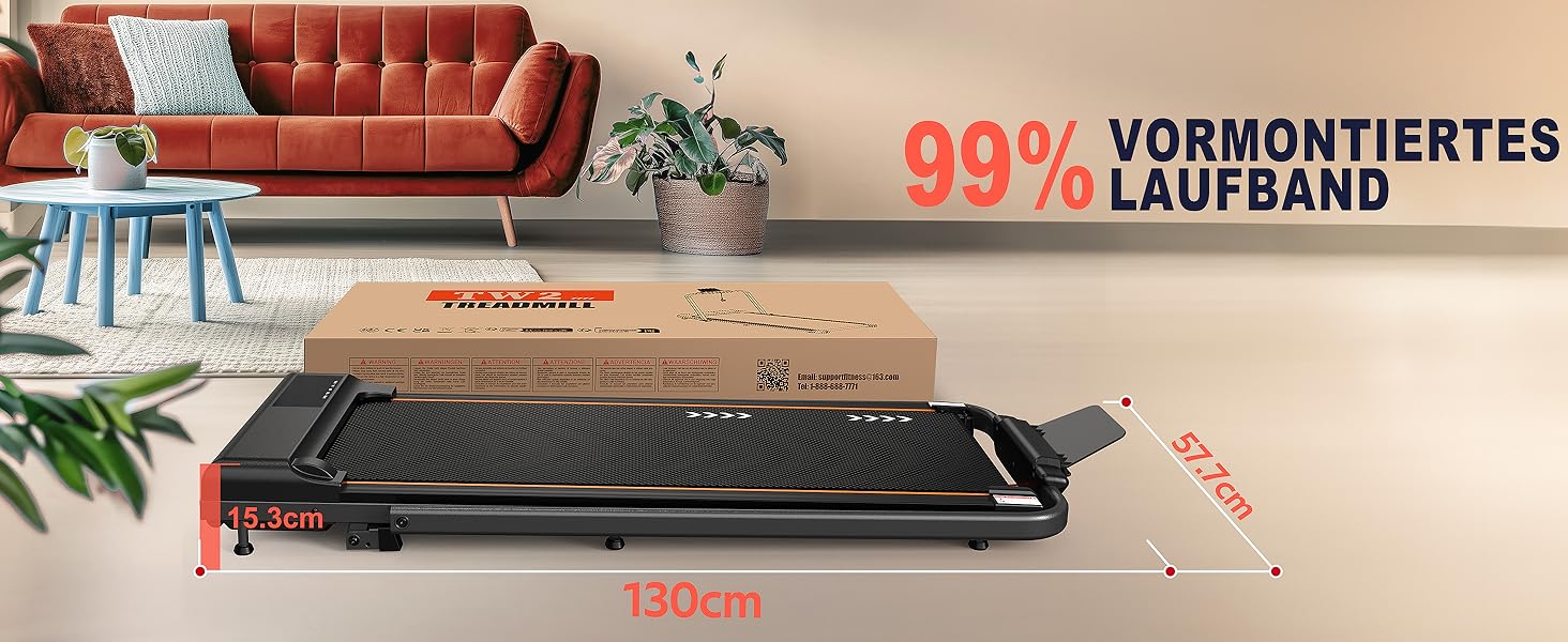 Бігова доріжка VOWVIT для дому, складаний: кут нахилу 7%, потужність 2.5 PS, максимальне навантаження 120 кг, швидкість 1-12 км/год