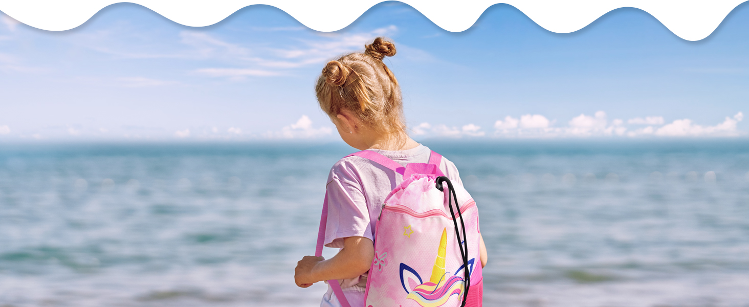 Спортивна сумка WAWSAM для гімнастики з шнурком, 38 x 45 см. Дитяча водонепроникна сумка для плавання, пляжу, покупок (Єдиноріг A002)