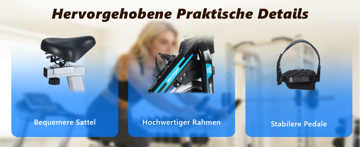 Велотренажер з магнітним опором - велотренажер з регульованим опором, тихий спінінг, висота регулюється, LCD-монітор, тримач для планшета, блакитний, великий