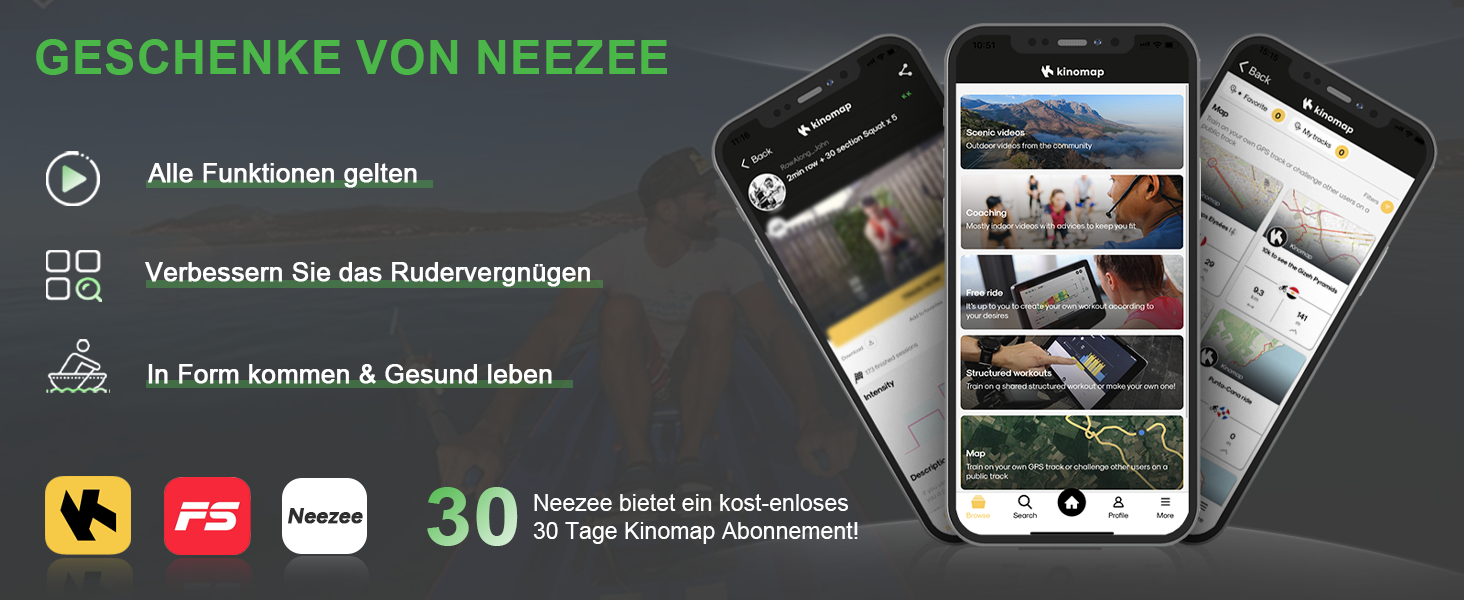 Гребний тренажер Neezee для дому, складаний, з масивного дерева, Bluetooth, підтримка планшета, до 200 кг, сумісний з Kinomap, коричневий
