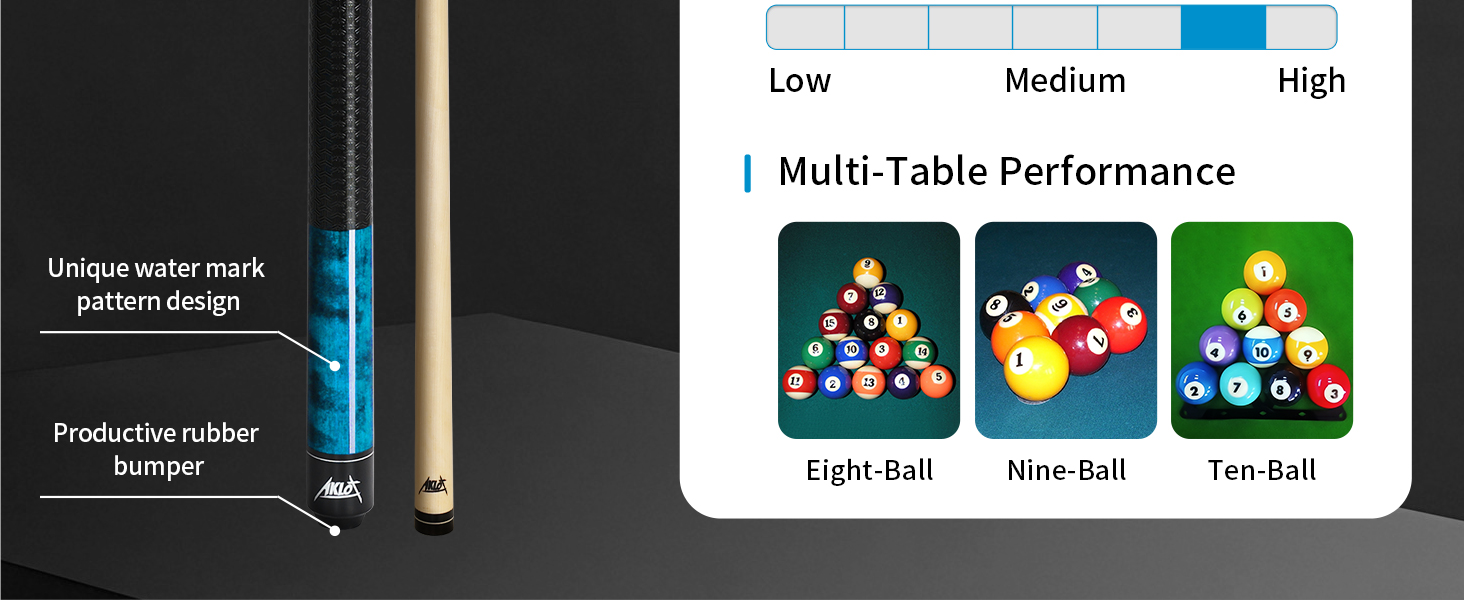 AKLOT Більярдний кий 58' (18oz-21oz) - канадський клен, шкіряна насадка 13mm, 3D ручка, прецизійне з'єднання, для гравців (блакитний, 600g)