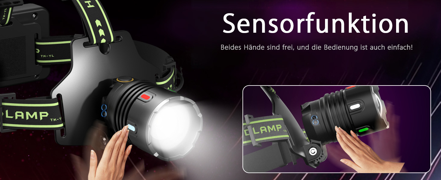 Ліхтар на голову Skylla LED акумуляторний, 250000 люмен, Zoom, 11 режимів, IP67, регульований, для кемпінгу та надзвичайних ситуацій