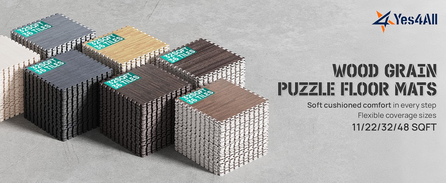 Набір модульних килимків для фітнесу Yes4All (12 шт, 60x60 см), захисний пазл-покриття для підлоги в тренажерний зал, гараж або дім, 4.5 м², колір Темний дуб