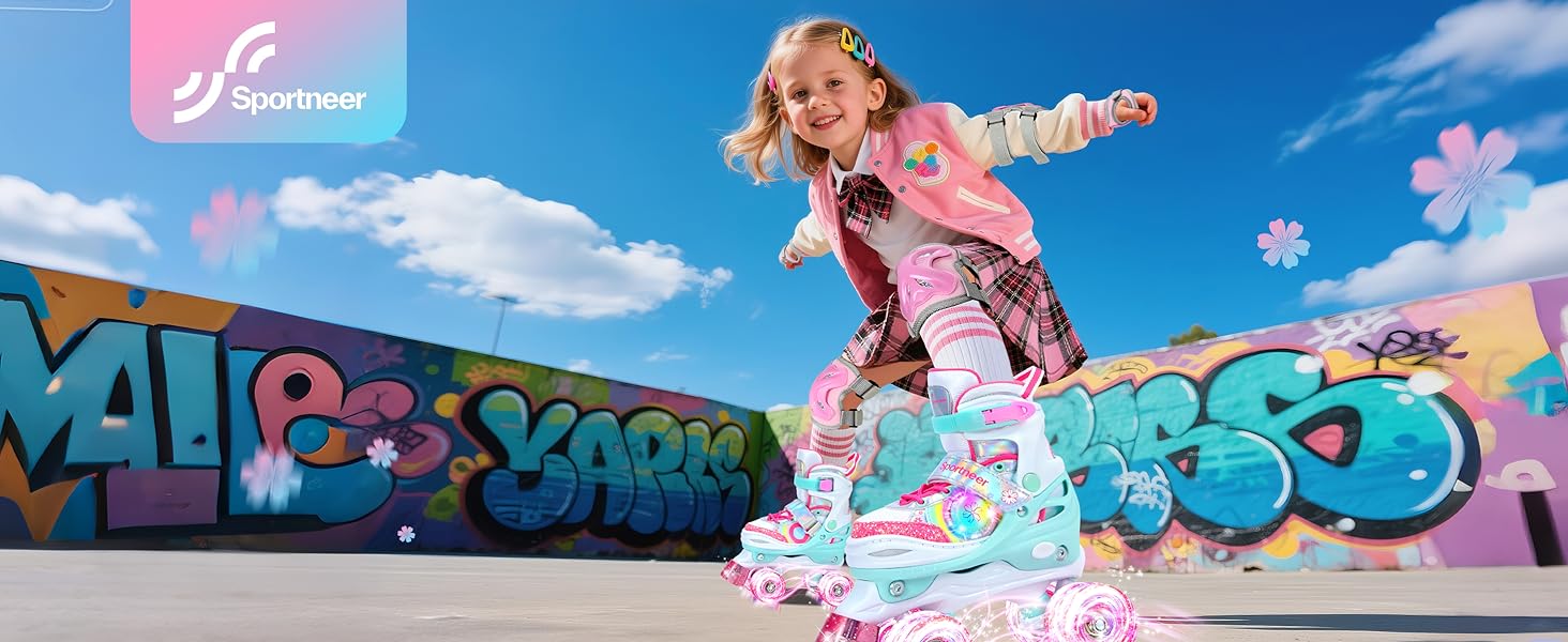Роликові ковзани Sportneer для дітей з підсвіткою та захистом, розмір M (EU 33-36)
