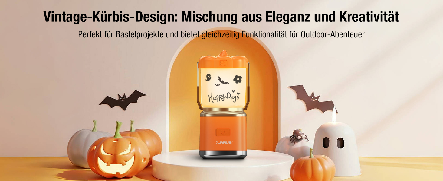 KLARUS CL8 Mini Camping-ліхтар: перезарядна LED-лампа з 5 режимами, водонепроникна IPX5, з гачком для намету, оранжева