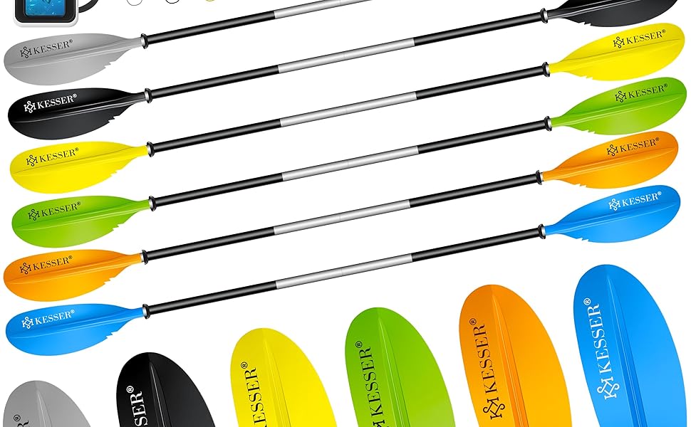 Весло KESSER® Paddle Doppelpaddel з 4 частин для каяка, SUP, стенд-ап паділбордингу, 228 см, алюміній. Підходить для надувного човна, весло для стенд-ап паділбордингу. В комплекті: страховий шнур, чохол для телефону, надувне весло Orange
