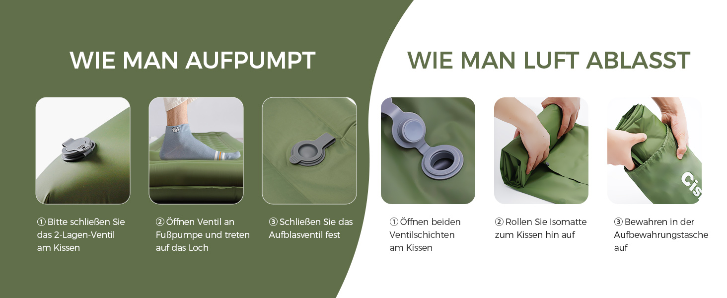 Каремат туристичний самонадувний Ciskotu, 12 см, з насосом, Ultraleicht, зелений