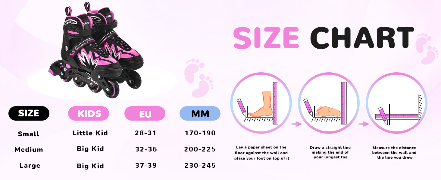 Роликові ковзани TOMSHOO з регульованим розміром, LED-колесами, для дітей та дорослих (рожеві, L (37-39 EU))