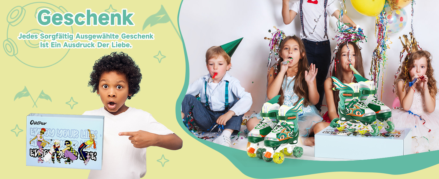 Дитячі ролики Quad Roller Skates з підсвічуванням коліс, регульовані по розміру, зелені (32-35)