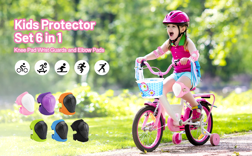 Набір наколінників Kinder 6 в 1: захист для колін, ліктів та зап'ясть. Підходить для скейтбордингу, роликів, самокатів та велосипедів (помаранчевий)