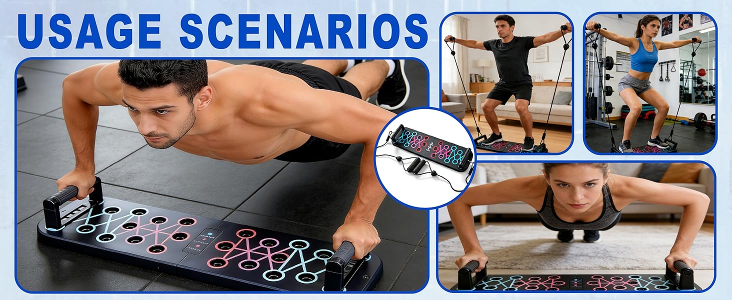 Преміум набір для віджимань 12-в-1 Push Up Board: інноваційна складана дошка для віджимань з регульованими ручками та 2 еластичними стрічками для тренувань вдома та нарощування м'язів