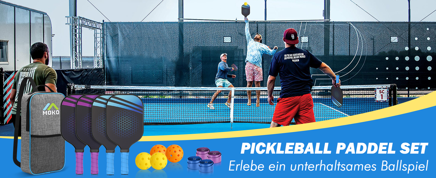 Набір MoKo Pickleball: 2 біти скловолокно, 4 м'ячі, сумка для гравців