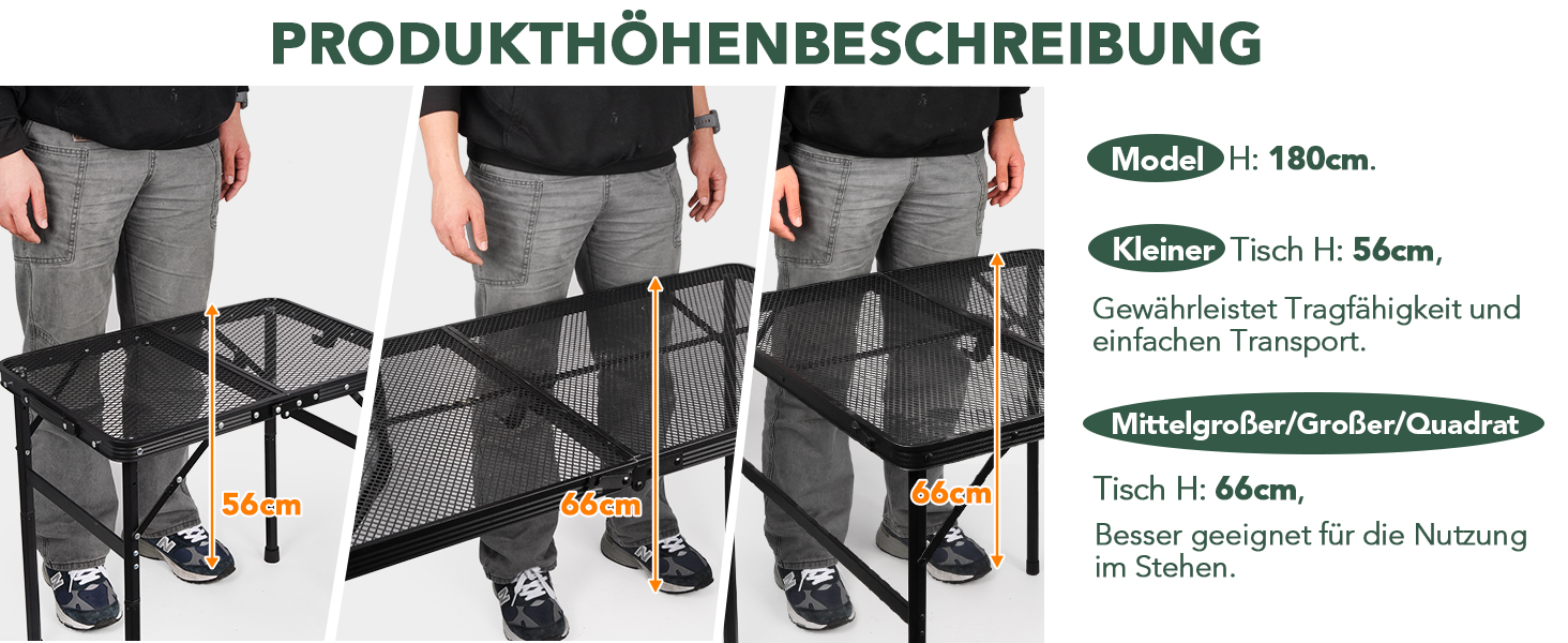 Складаний туристичний стіл EASTSTORM 60x40 см з металевою сіткою, 2 рівні висоти, для кемпінгу, саду, грилю (Чорний)