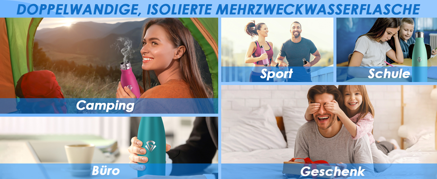 Фляга для води 750 мл з нержавіючої сталі, без BPA, з подвійними стінками, термофляга, для спорту, фітнесу, походів, кемпінгу, велосипеду, зелений мох