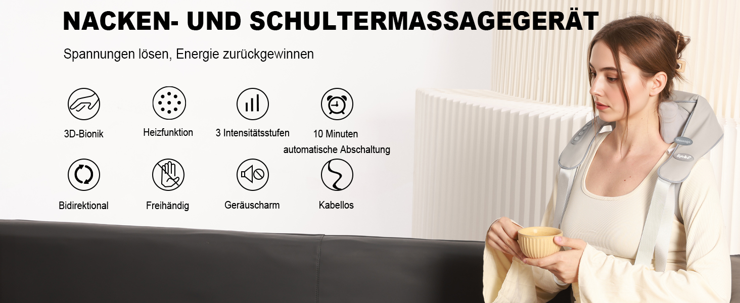 Масажер для шиї та спини з підігрівом, Shiatsu масажер, для шиї, спини, плечей, попереку, ніг, м'язів, сірий. Чудовий подарунок на Різдво!