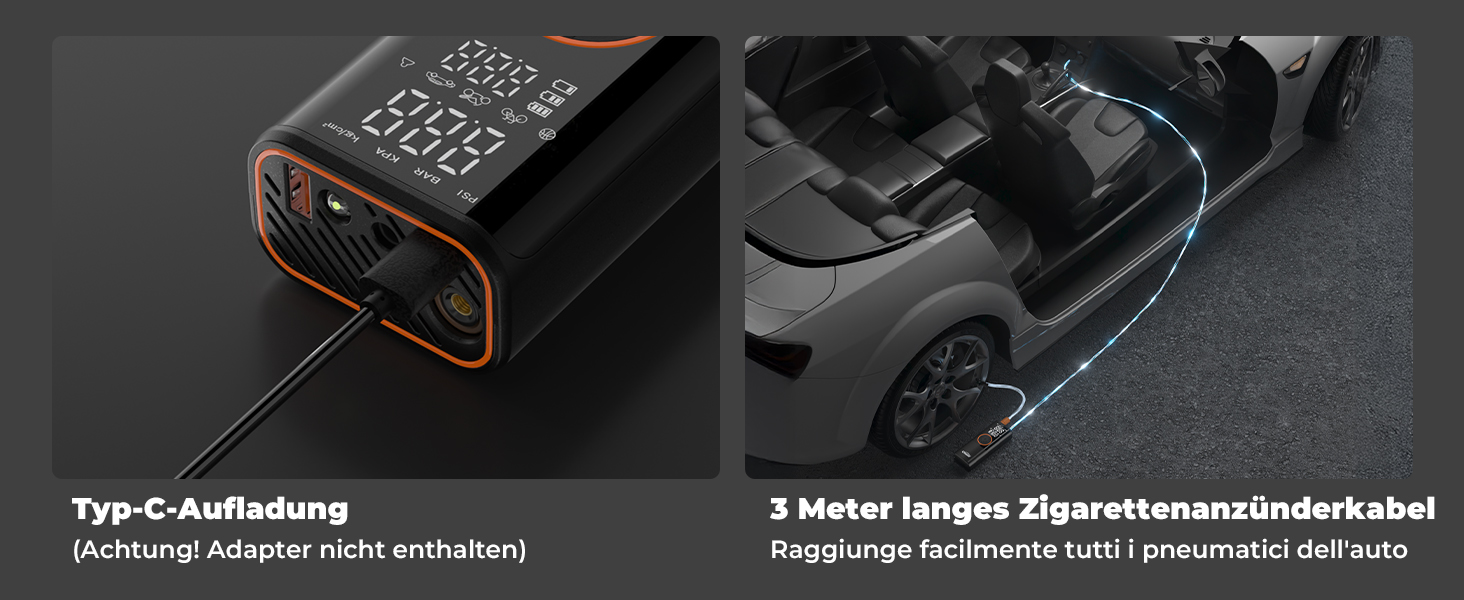 Електричний компресор Oasser з акумулятором 6000mAh, 150 PSI, з двома дисплеями, для авто, мото, велосипеда, м'ячів, подорожей та кемпінгу