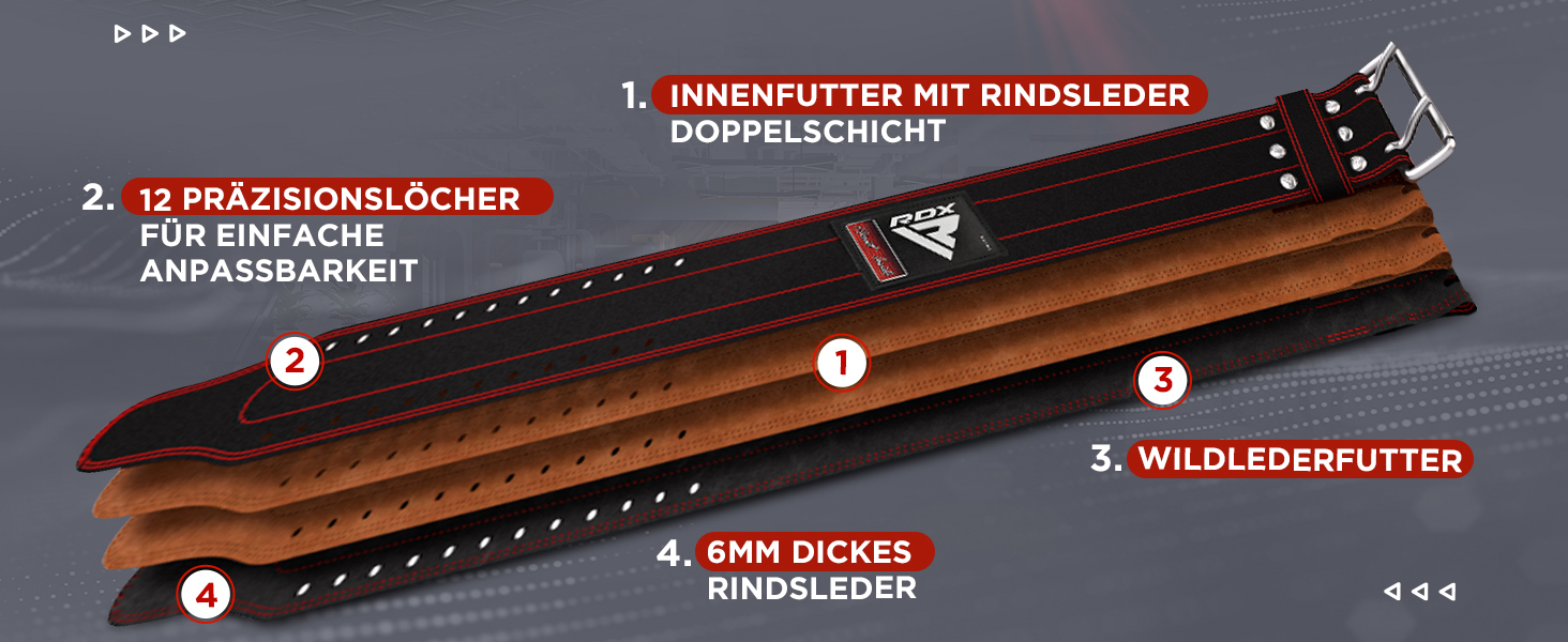 Шкіряний пояс для важкої атлетики RDX 4 дюйми, схвалено IPL USPA, 12 регульованих отворів 6 мм пряжка тренувального ременя, пауерліфтинг фітнес силові тренування пояс бодібілдингу, важка атлетика з м'якою підкладкою, чоловіки жінки BLUE L