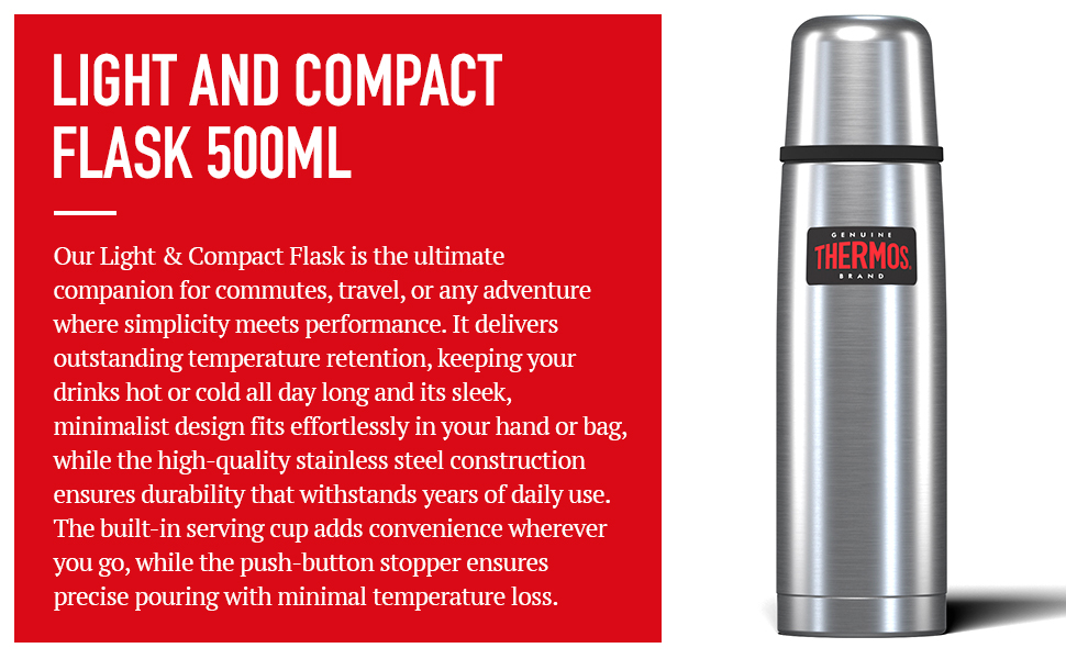Термос із нержавіючої сталі Thermos, легка та компактна термопляшка, 0.5 л