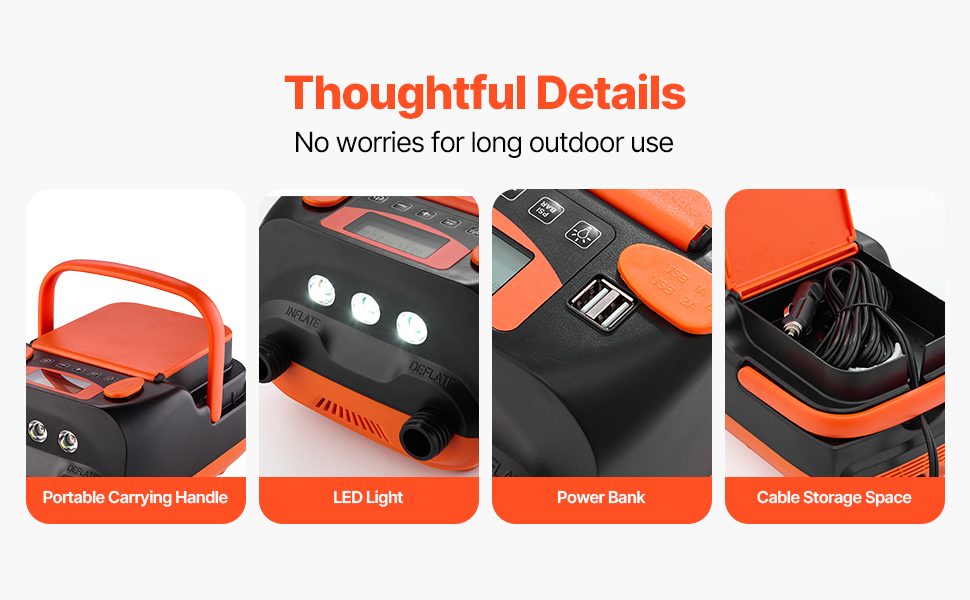 Електрична SUP-насос VEVOR з USB, 20PSI, для надувних SUP-дошок, наметів, з LED-підсвічуванням та автоматичним вимкненням