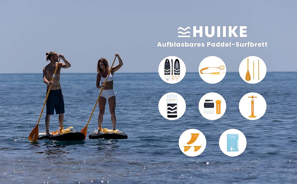 Надувний SUP-борд HUIIKE Stand Up Paddle Board з аксесуарами: весло, фіни, насос. Стабільний та міцний SUP-борд 305x84x15 см, до 130 кг. Enjoyer Black - Essential