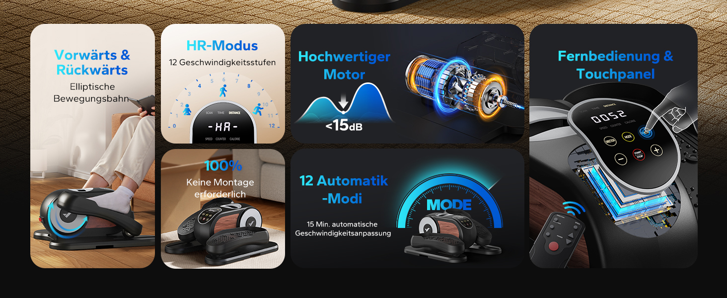 Міні електричний тренажер-еліпс MERACH для дому з пульт дистанційного керування, дисплеєм та неслизьким покриттям, 12 швидкостей, тихий та портативний, для дорослих та літніх людей (E32-2025-Чорний)