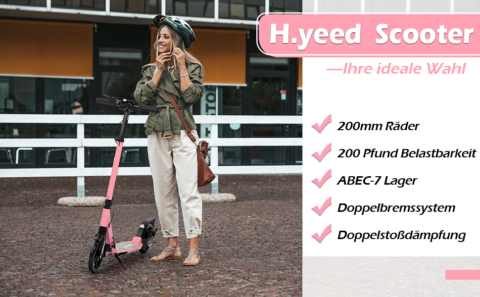 Дитячий та дорослий електричний самокат-тріскач з великими колесами 200 мм, складний, з гальмами та амортизацією (Рожевий)