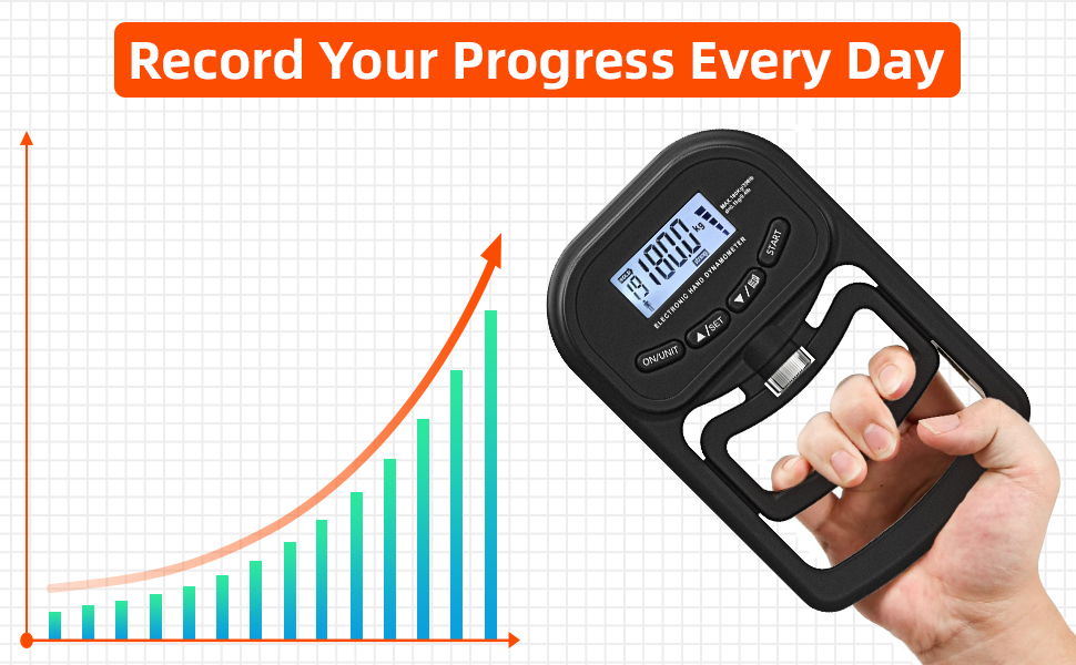 Електронний динамометр для вимірювання сили хвата, 180 кг, з регульованою ручкою та силіконовими кільцями