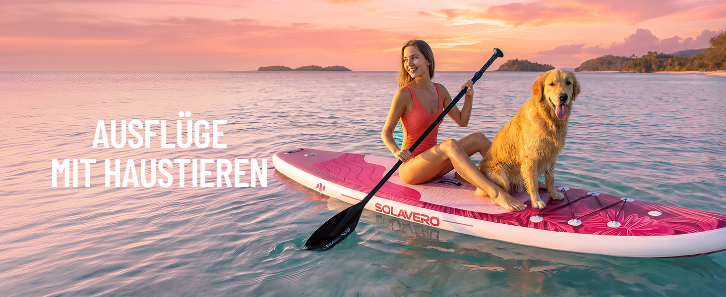 SUP дошка Solavero надувна з комплектом, 323x83x15 см, до 200 кг, рожевий джунглі - для початківців та сімей