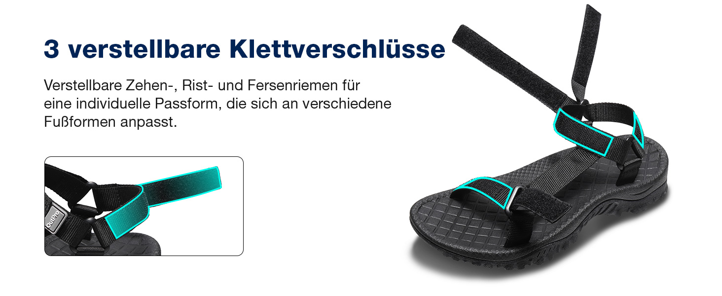 Жіночі сандалі для туризму та спорту Wander - Нековзні водостійкі сандалі для пляжу та активного відпочинку, чорні, 43 EU