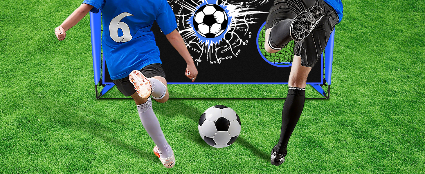 Дитячі ворота для футболу, 2-в-1 Pop-Up ворота, розкладні для саду, з сумкою та 4 кілочками (150x120 см, блакитні)