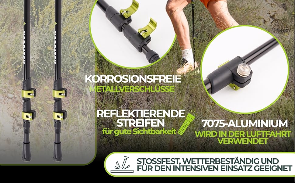 Телескопічні трекінгові палиці з алюмінію для скандинавської ходьби та гірських походів, ультралегкі, регульовані (для чоловіків та жінок) з аксесуарами та сумкою