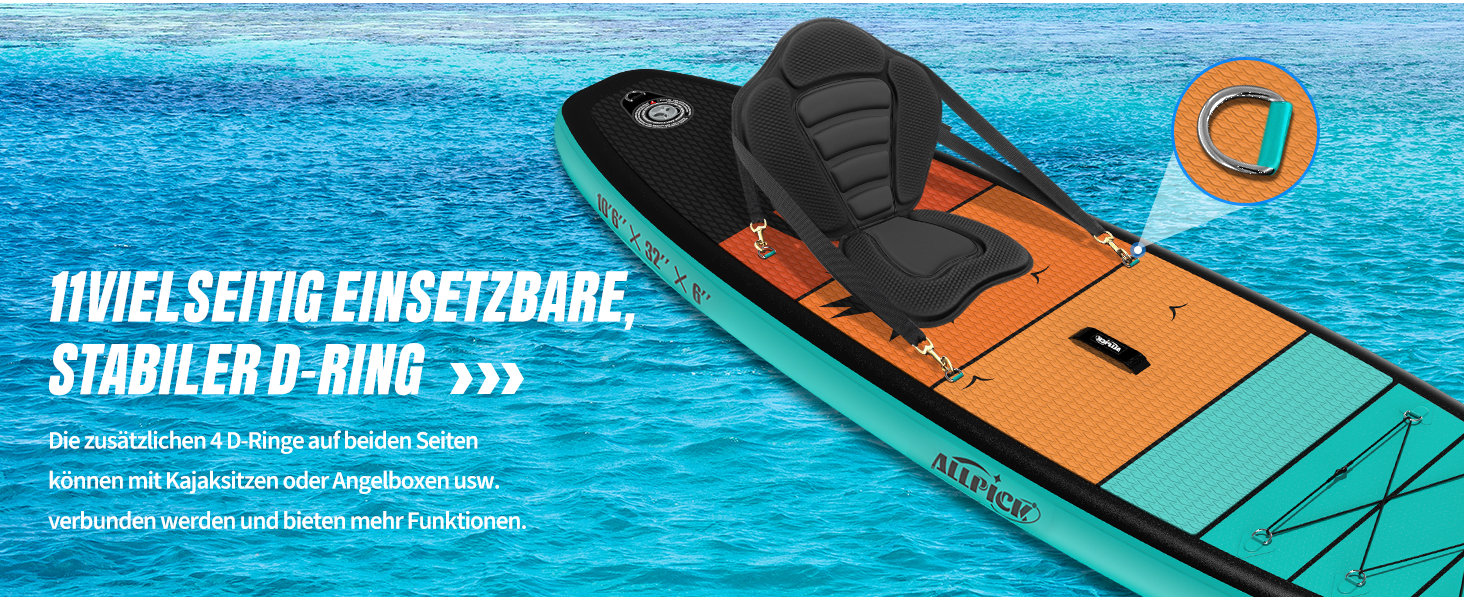 Надувний SUP-борд ALLPICK Premium Set: Комплектація для початківців та досвідчених, з кріпленням для камери, регульовим веслом, 200 кг, для відпочинку на пляжі (зелений)