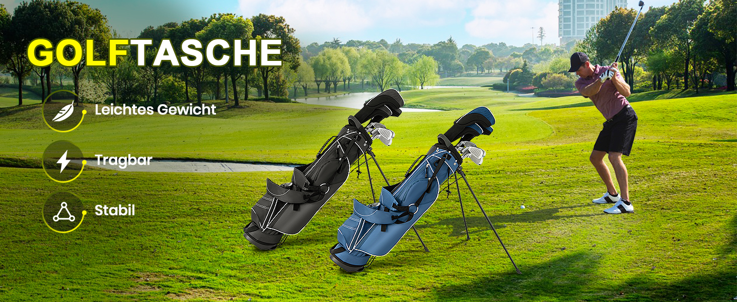 Сумка для гольфу GYMAX, стабільна сумка для ключок з ручками та стійкою, чорна