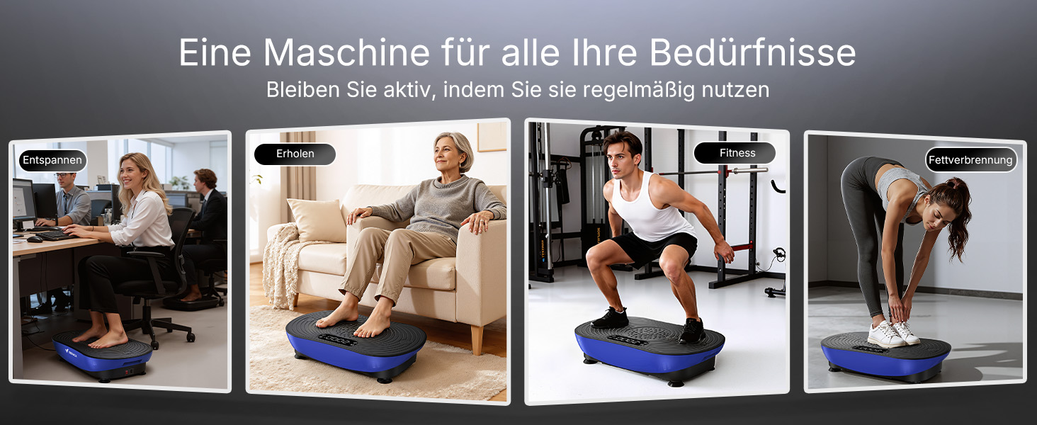 Вібраційна платформа MERACH для тренувань та формування тіла, 99 рівнів швидкості, Bluetooth-динамік, LED-сенсорний екран, еластичні шнури (блакитна)