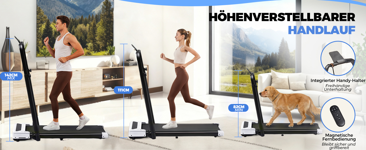 GTPLAYER Ходунка для дому, біговий килимок складаний з LED-дисплеєм та пультом, регульовані підлокітники, двигун 2.5 PS, фітнес, тренування, домашній фітнес, зелений (білий)