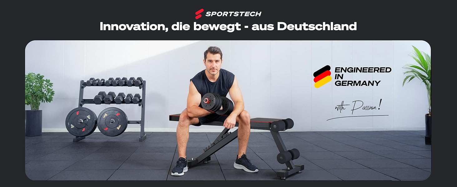 Спортивна лава Sportstech BRT250: складана, регульована, 7-в-1 для дому, до 300 кг