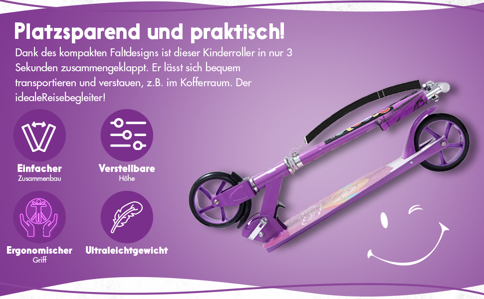 Самокат дитячий Habib Cityroller складаний, регульований, для дітей та підлітків (6-16 років), чорний