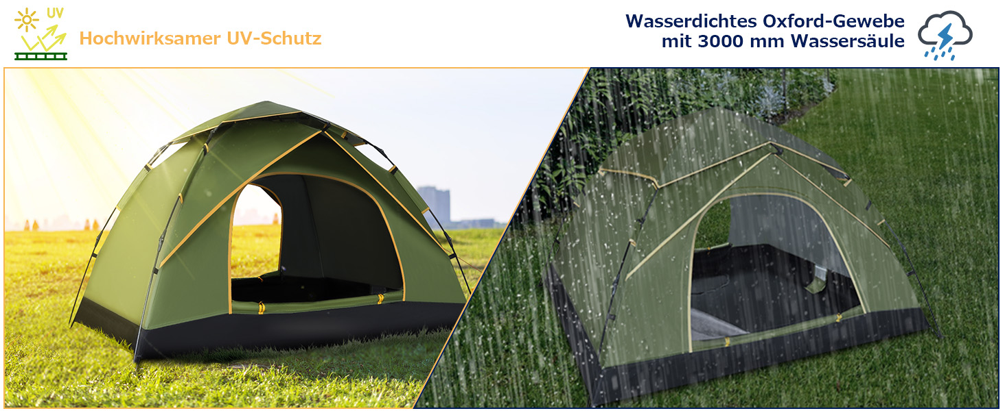 Намет для кемпінгу Jaztral 3-4 особи, автоматичний, куполоподібний, водонепроникний, вітростійкий, 3-4 сезонний, для сім'ї, трекінгу та кемпінгу, колір: зелений