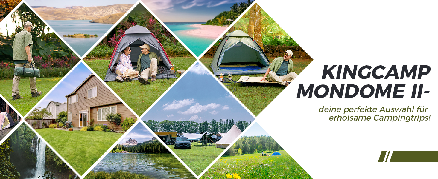 Намет KingCamp Mondome II для 2 осіб - водонепроникний, легкий, компактний, для кемпінгу, трекінгу та відпочинку на природі (зелений)