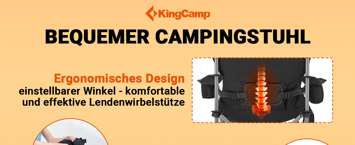 Крісло для кемпінгу KingCamp XXL, 205 кг, чорне, з підлокітниками, регульованою спинкою, кишенею для напоїв та сумкою-холодильником