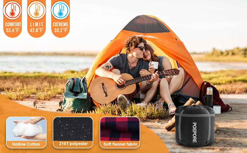 Спальний мішок для двох дорослих з флісу, зимовий, з подушками та сумкою для перенесення, 233*157 см, червоний